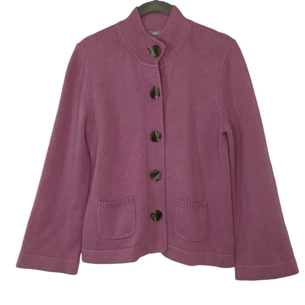 J Jill Cardigan Sweater Jacket Size XS Button-Up Orchid Lavender Pockets Collar - Picture 7 of 9